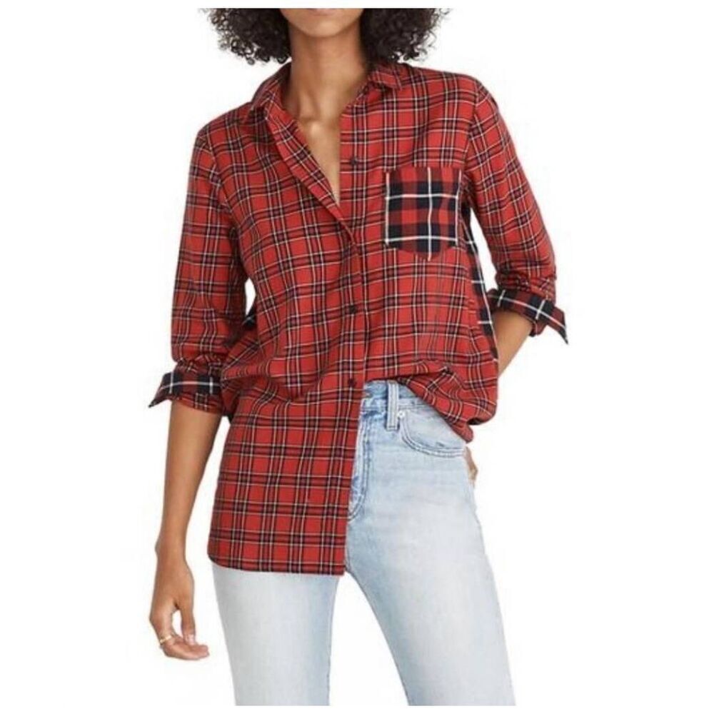 Madewell Ex-Boyfriend Button Up Shirt Red Plaid Size XS